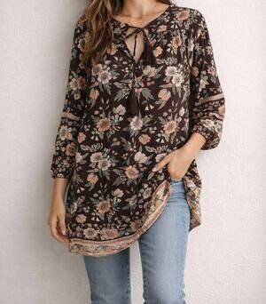 The Fox & The Mermaid Venice Floral Boho Blouse NWT Size S/M Peasant Silk Tunic